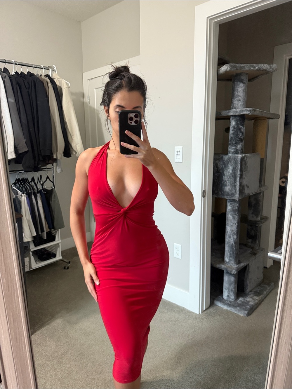 Windsor Red One-Shoulder Twist Midi Dress
